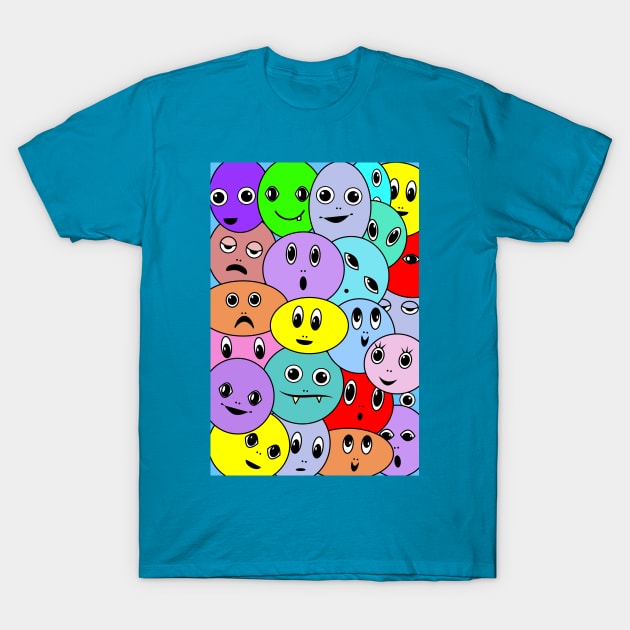 Smiley faces Fun Cartoon pattern T-Shirt by oknoki